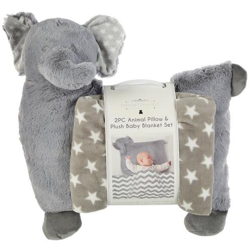 2 Pc Animal Pillow Plush Blanket Set Grey Burkes Outlet