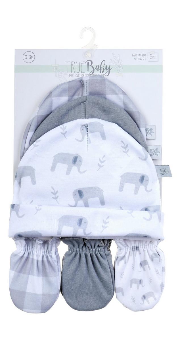 6 Pc Baby Hat & Mittens Set - Grey | Burkes Outlet