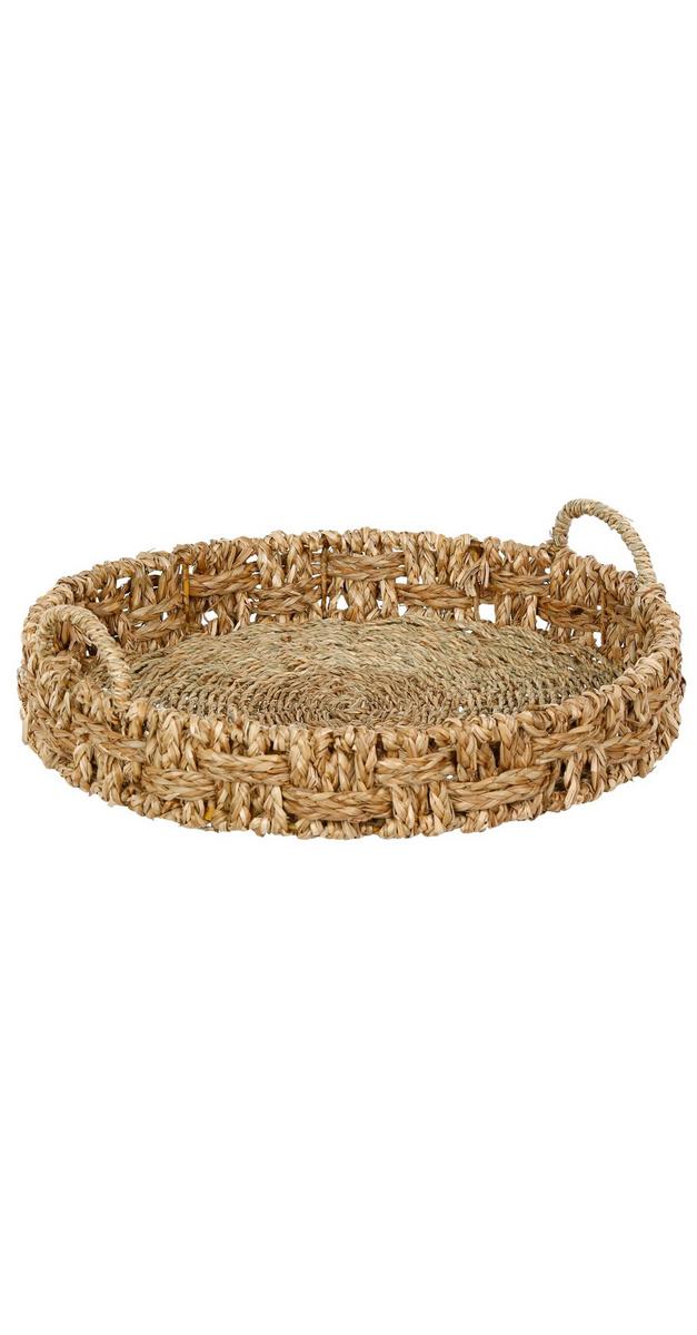 18" Round Woven Basket Tray Natural Burkes Outlet