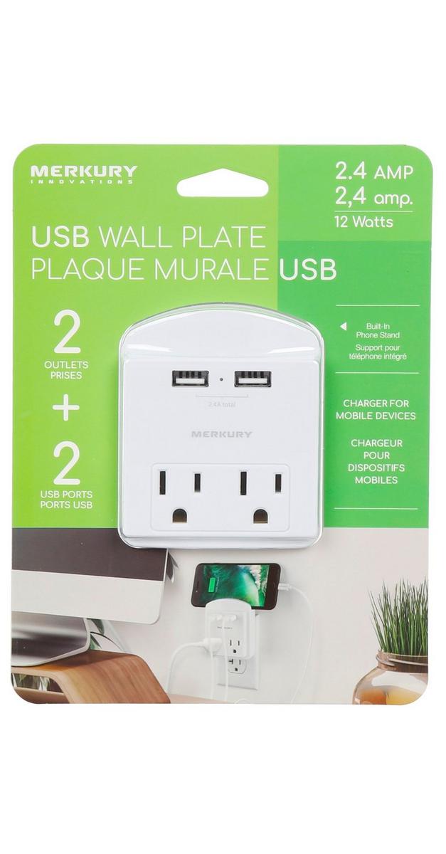 USB Wall Plate Charger - White | Burkes Outlet