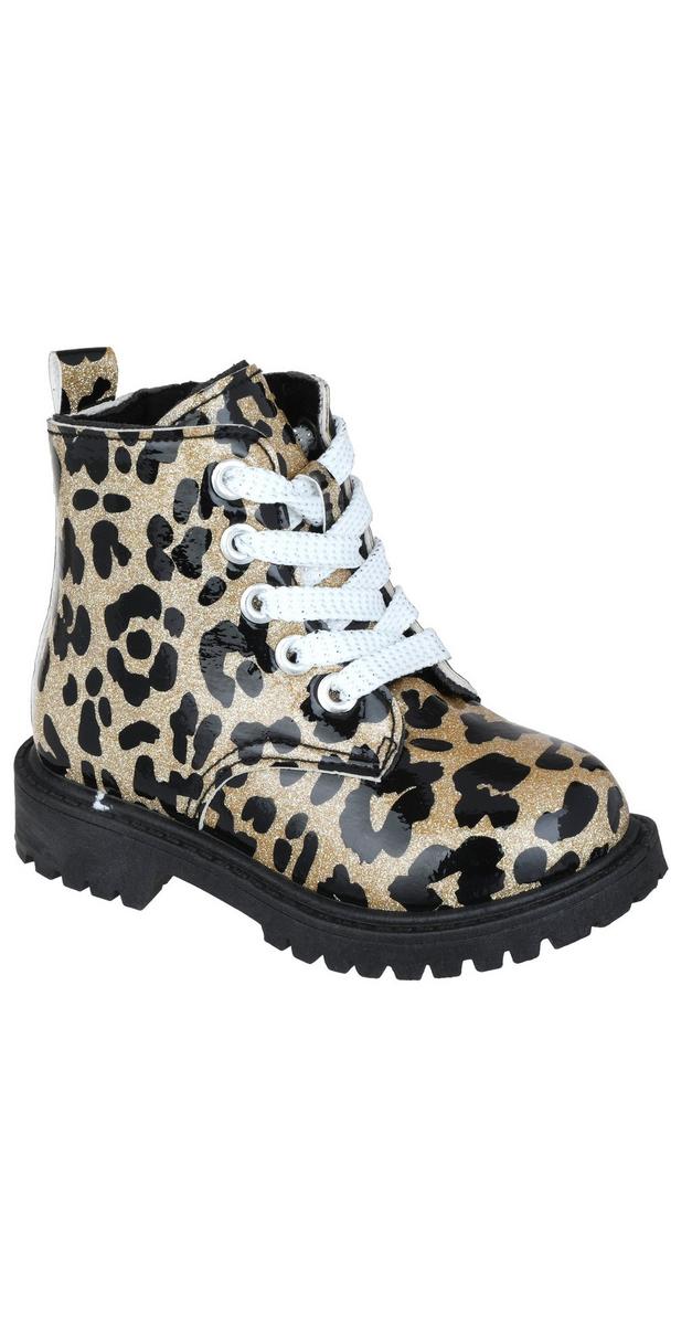 Toddler Girls Glitter Leopard Combat Boots Gold Burkes Outlet