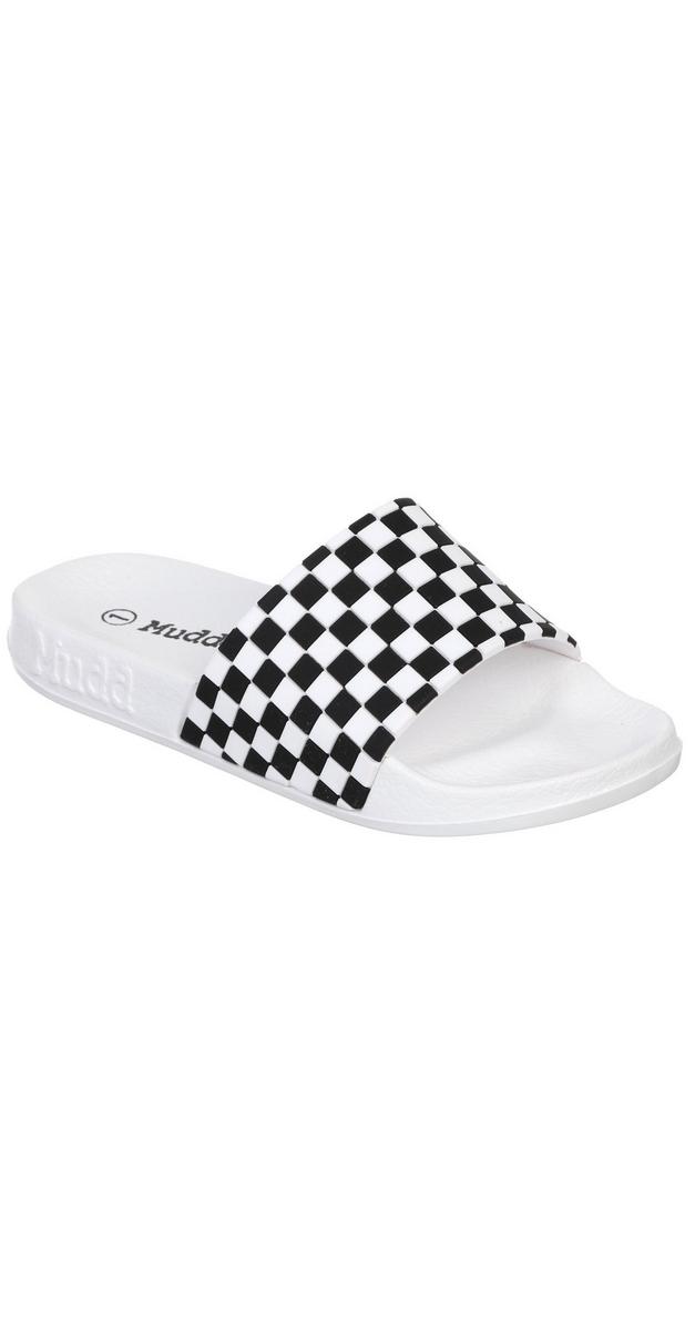 Girls Checkered Slides - Black/White | Burkes Outlet