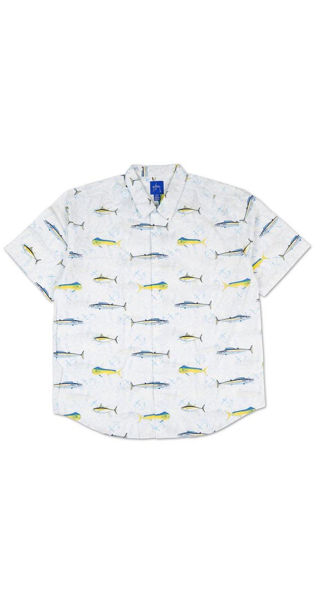 Men's Outdoor Button Up Fish Graphic Shirt Blue Multi Burkes Outlet