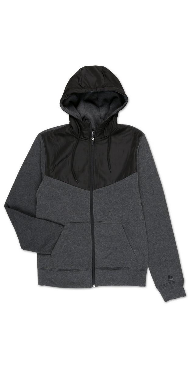 Men's Active Nylon & Soft Knit Full Zip Hoodie - Charcoal | Burkes Outlet