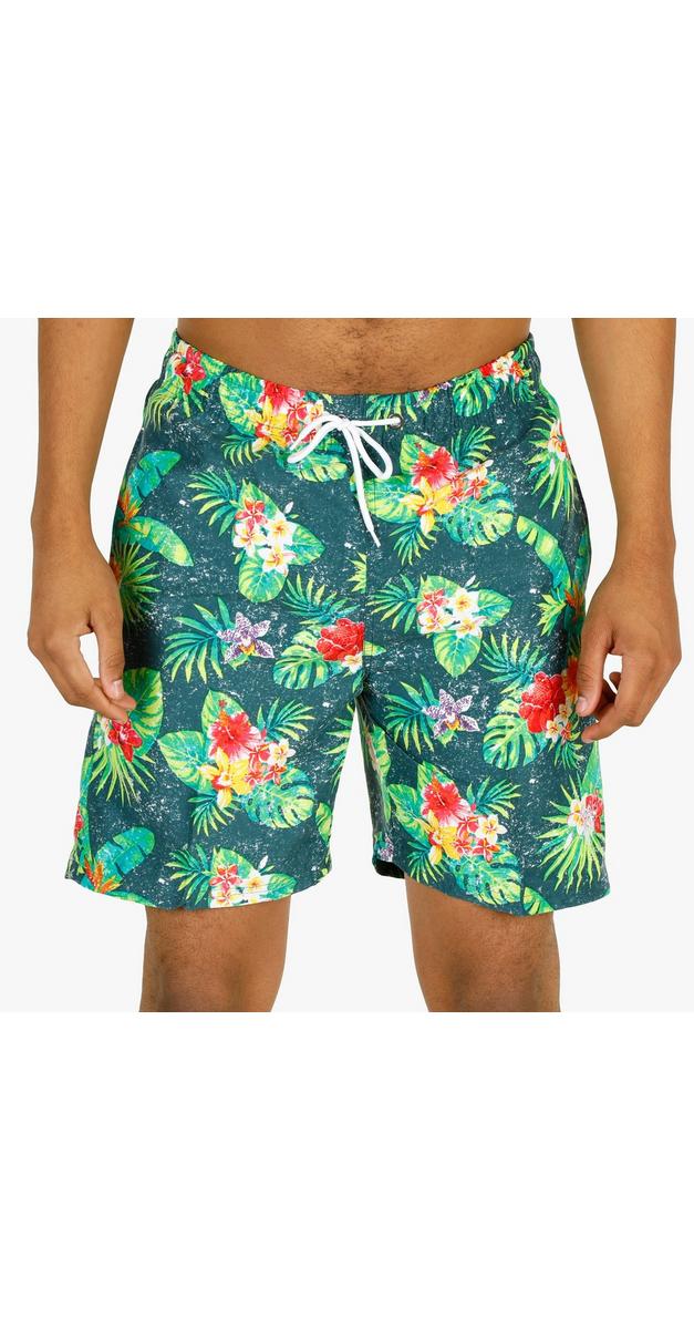 Men's Tropical Print Swim Trunks - Green | Burkes Outlet