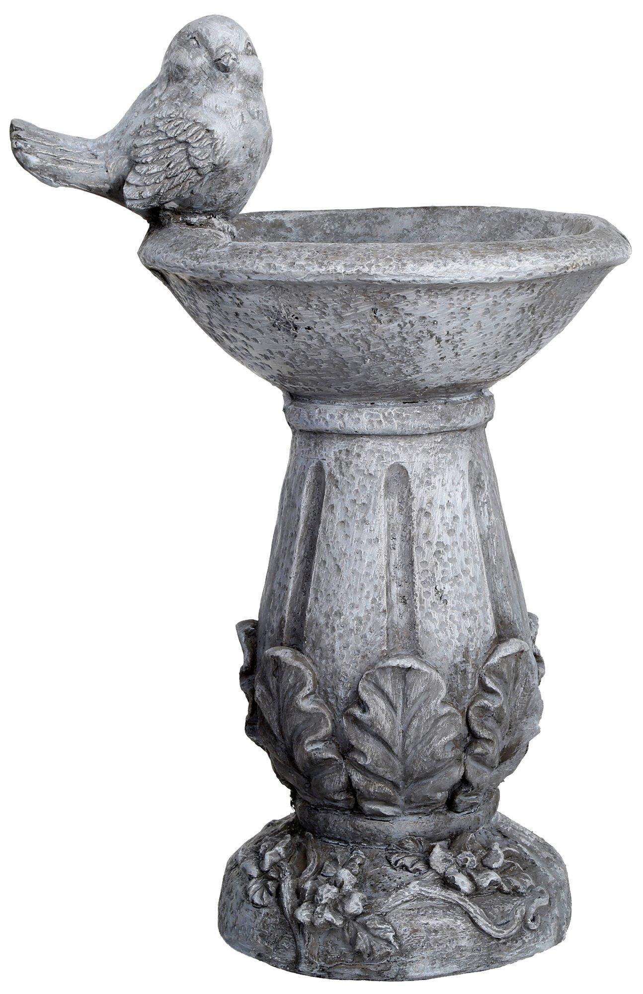 18 Perched Bird Bath Statue Grey Burkes Outlet   776 8868 6026 00 Yyy