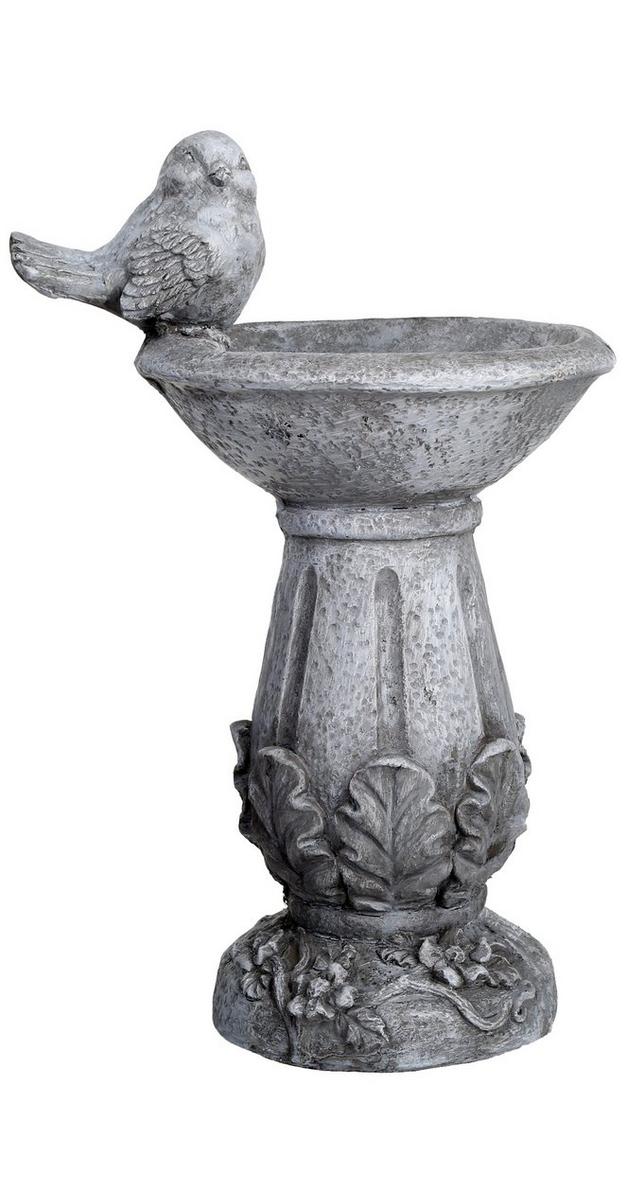 18" Perched Bird Bath Statue Grey Burkes Outlet