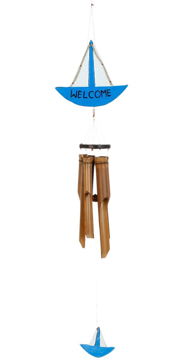 36" Bamboo Sailboat Wind Chimes Blue Burkes Outlet